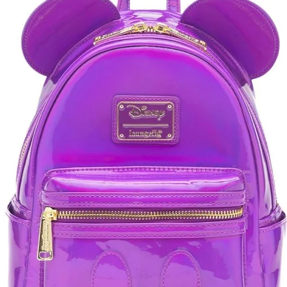 Loungefly Disney Mickey Mouse Holographic Amethyst Purple Backpack Amazon.com | Loungefly Disney Mickey Mouse Holographic  main image 2